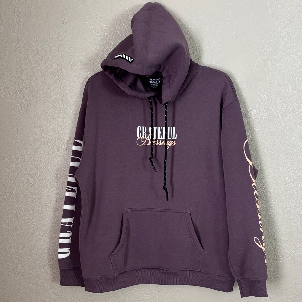 RGSTR Men’s XL Purple Hoodie Blessings Grateful Angel Prayer Streetwear